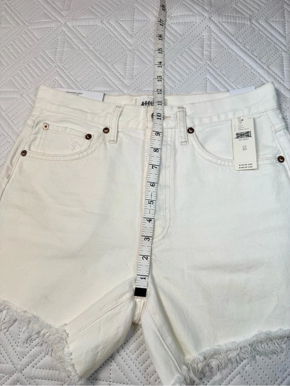 AGOLDE Parker Long Loose Fit Vintage Shorts Size 25 In Panna Cotta